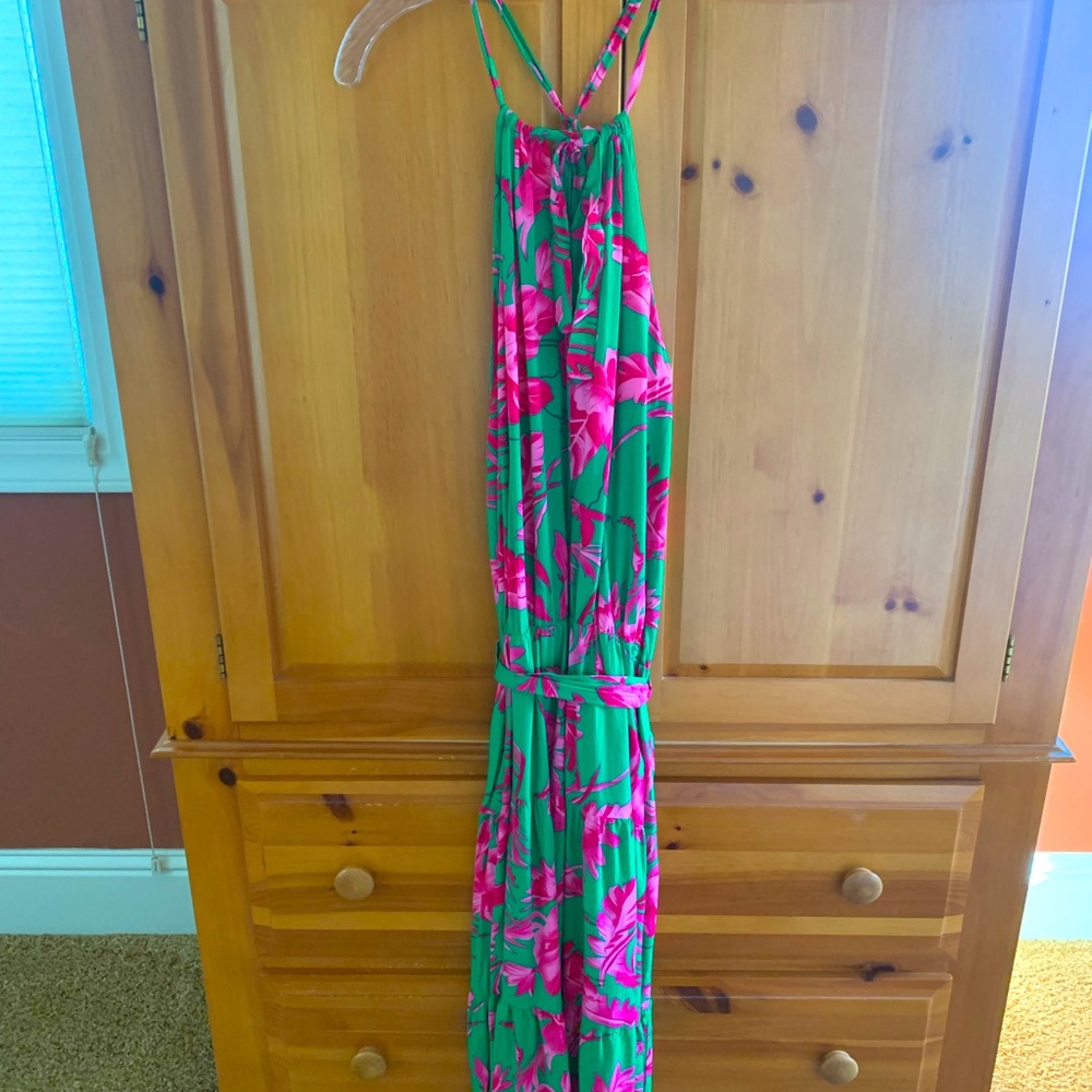 Cupshe Green and Pink Floral Midi Dress - Picture 4 of 5